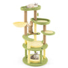 Multi-level avocado-themed cat tree in green with wide platforms, jute posts, and soft cushions for lounging and play.
