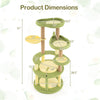 Product dimensions of the Multi-level Cat Tree with avocado theme, featuring wide perches and robust design for cats.