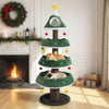 Multi-level Christmas cat tree features a green tree shape, three platforms, and cozy plush cushions for multiple cats.