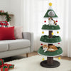 Multi-level Christmas cat tree features a green tree shape, three platforms, and cozy cushioned perches for playful cats.