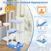 Multi-level ocean-themed cat tree tower in blue with sisal scratching posts and playful fish-shaped decorations.