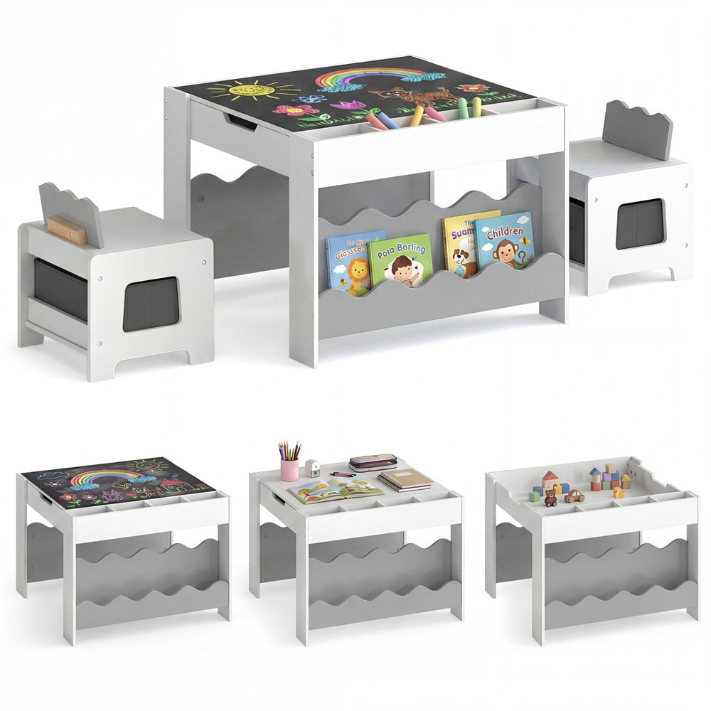 Multi-purpose Activity Kids Table and Chairs Set with Double-sided Tabletop - Gallery View 4 of 11