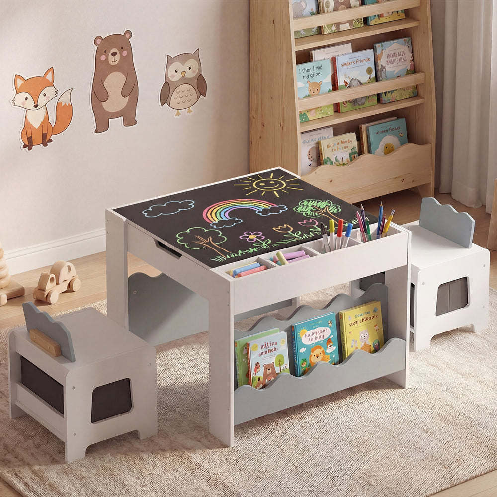 Multi-purpose Activity Kids Table and Chairs Set with Double-sided Tabletop-Gray - Gallery View 1 of 11