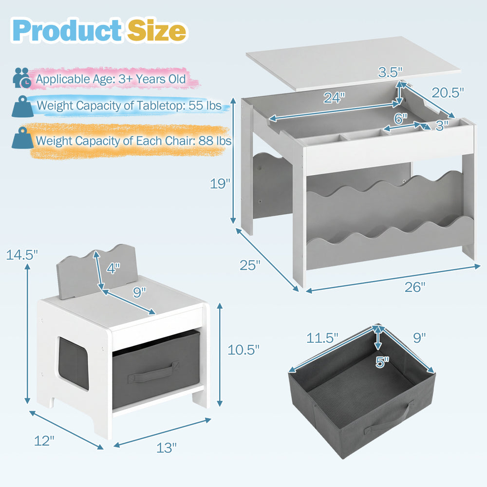 Multi-purpose Activity Kids Table and Chairs Set with Double-sided Tabletop - Gallery View 5 of 11