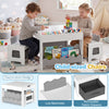 Multi-purpose kids table and chairs set with gray finish, featuring a reversible tabletop and storage compartments for.