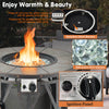 32-inch fire pit table with stainless steel burner, fire glasses, and PVC cover for outdoor warmth and style.