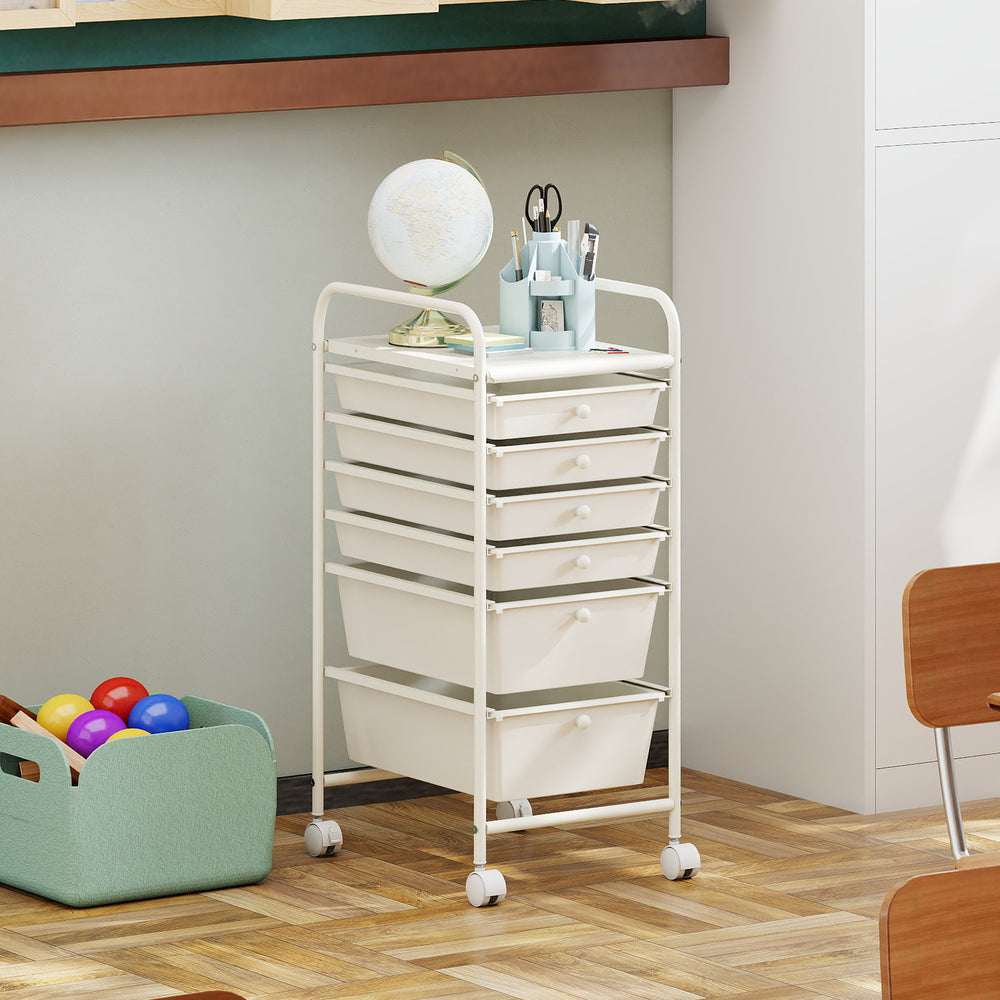 Multifunctional 6 Drawers Rolling Storage Cart Organizer-White - Gallery View 1 of 10