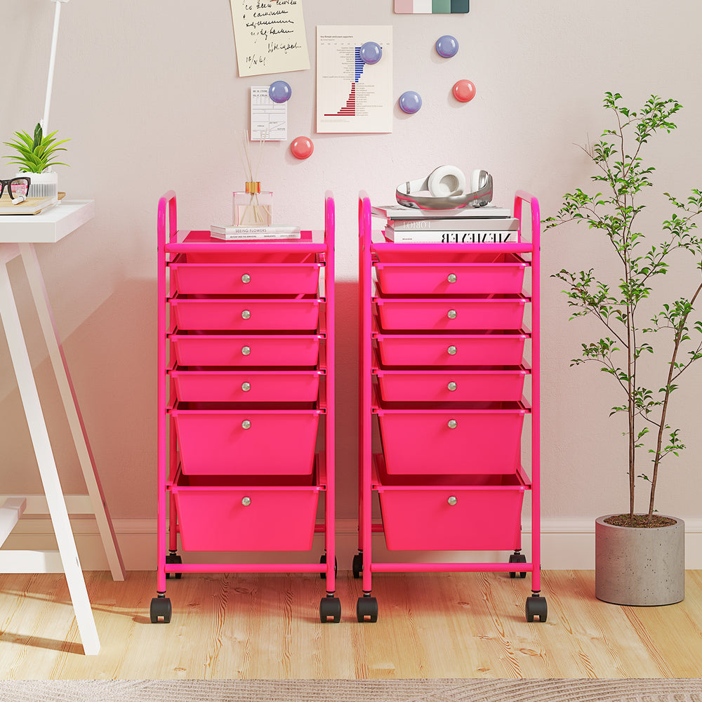 Multifunctional 6 Drawers Rolling Storage Cart Organizer-Rose Red - Gallery View 1 of 8