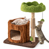 Multifunctional cat tree in brown with a cozy condo, scratching post, and plush top perch for feline relaxation.