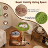 Multifunctional cat tree in brown with a cozy top perch, plush cushions, and a sisal scratching post for feline fun.