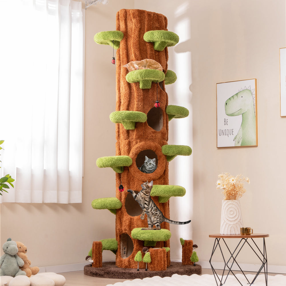 90.5 Inch Tall Multifunctional Cat Tree with Private Condos for Indoor Cats-Brown - Gallery View 1 of 10