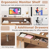 Extendable computer desk in natural finish with pull-out secondary desk and two drawers for efficient storage and.