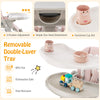 Removable double-layer tray of the pink multifunctional baby high chair, featuring a cup slot and BPA-free material.