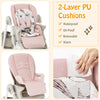 Multifunctional pink baby high chair with removable waterproof cushions, adjustable height, and rolling wheels for.