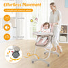 Multifunctional pink baby high chair with rolling wheels, adjustable height, and removable tray for easy cleaning and.
