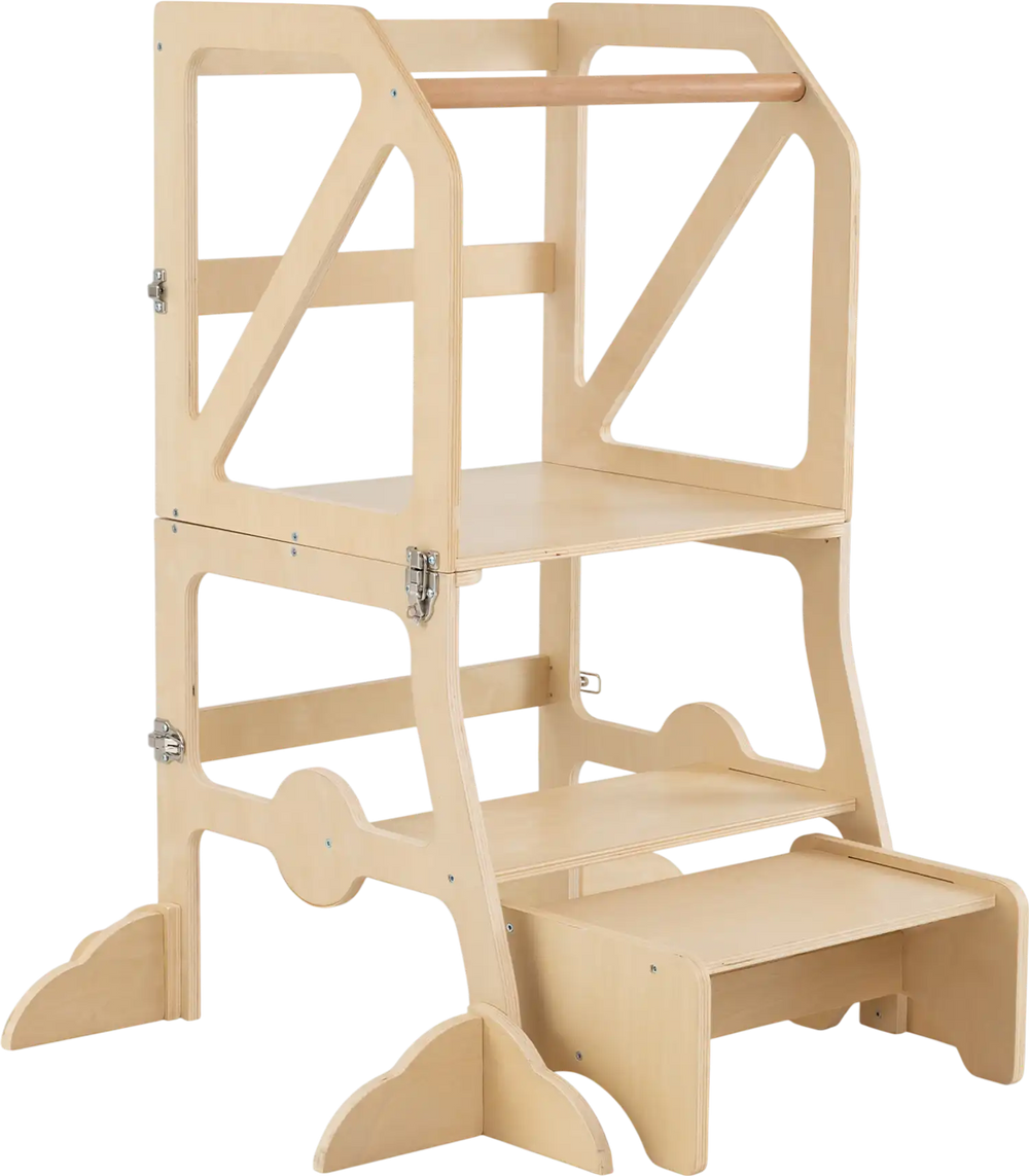 Multifunctional Kids Kitchen Step Stool with Removable Safety Bar and Fixing Buckles