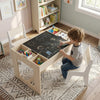 Kids table and chairs set featuring a chalkboard top, perfect for drawing and homework in a natural finish.