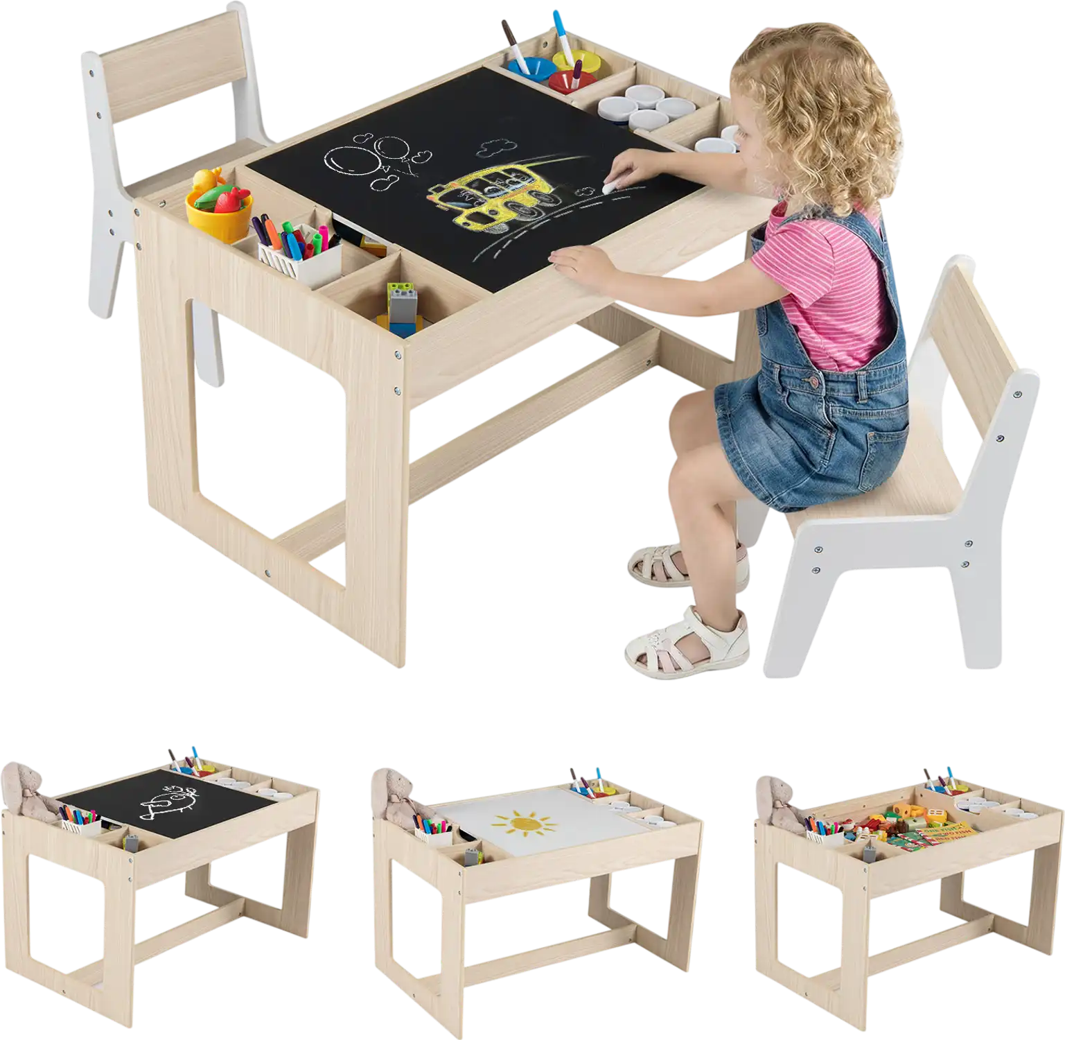 Costway Multifunctional Kids Table & 2 Chairs Set w/ Chalkboard 95132377 New