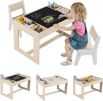 Costway Kids Table & 2 Chairs Set w/ Chalkboard 95132377 New