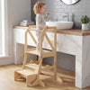 Multifunctional kids kitchen step stool with safety bar, ideal for cooking and reaching high places, featuring sturdy.