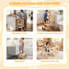 Multifunctional kids kitchen step stool in standing tower mode, featuring a removable safety bar for secure use.