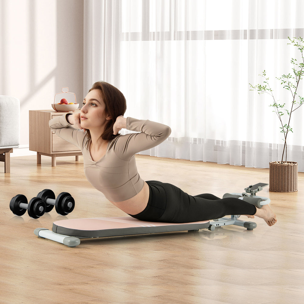 Multifunctional Sit Up Bench Workout Bench with 3 Gear Adjustable Angles and Adjustable Length-Pink - Gallery View 1 of 10