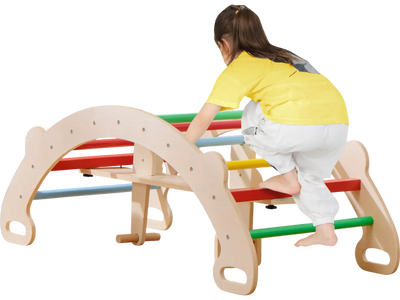 Costway 4-in-1 Wooden Climbing Toys Rocker Crawling Tunnel Multicolor 52643789 New