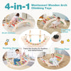 4-in-1 multifunctional wooden climbing toys in multicolor, featuring a rocker, crawling tunnel, and arch climber for.