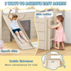 Twin loft bed with slide and side ladder, beige, featuring protective handrails and convenient storage drawers for kids.