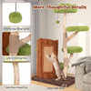 Multi-level cat tree featuring a double decker house, sisal scratching post, and hanging ball for feline fun.