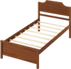 Twin size solid wood platform bed frame in walnut with a sturdy headboard and 8 plywood slats for mattress support.