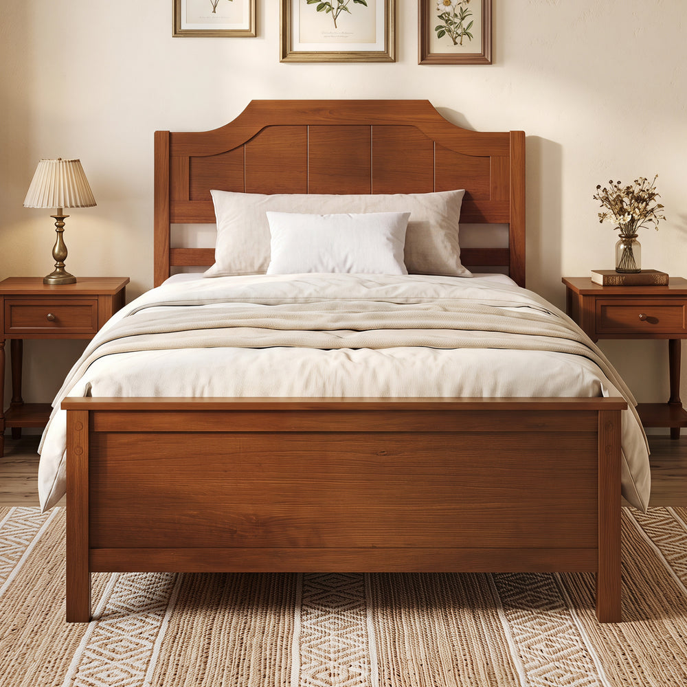 Multiple Size Solid Wood Platform Bed Frame with Headboard in Walnut-Twin Size - Gallery View 1 of 10