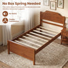 Solid wood platform bed frame in walnut with headboard, featuring sturdy slats for mattress support and no noise design.