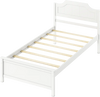 Twin size solid wood platform bed frame in white with sturdy headboard and 8 plywood slats for mattress support.