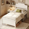 Solid wood twin platform bed frame in white with headboard, featuring under-bed storage for added convenience.