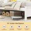 Solid wood platform bed frame in white with 13" under-bed clearance for extra storage and easy cleaning access.