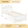 Twin size solid wood platform bed frame in white with sturdy headboard and 8 plywood slats for even mattress support.