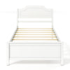 Twin size solid wood platform bed frame in white with sturdy headboard and plywood slats for enhanced mattress support.