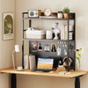 2-tier desktop bookshelf with pegboard in rustic brown, designed for monitors up to 32", maximizing vertical storage.