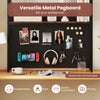 2-tier desktop bookshelf with versatile metal pegboard, designed for monitors up to 32", ideal for organizing workspace.