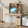 3-tier multipurpose desk bookshelf in natural finish with computer monitor, shelves, and storage drawers for organized.