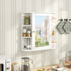 Close-up of the elegant white wall-mounted bathroom storage cabinet, highlighting the built-in mirror and round metal.