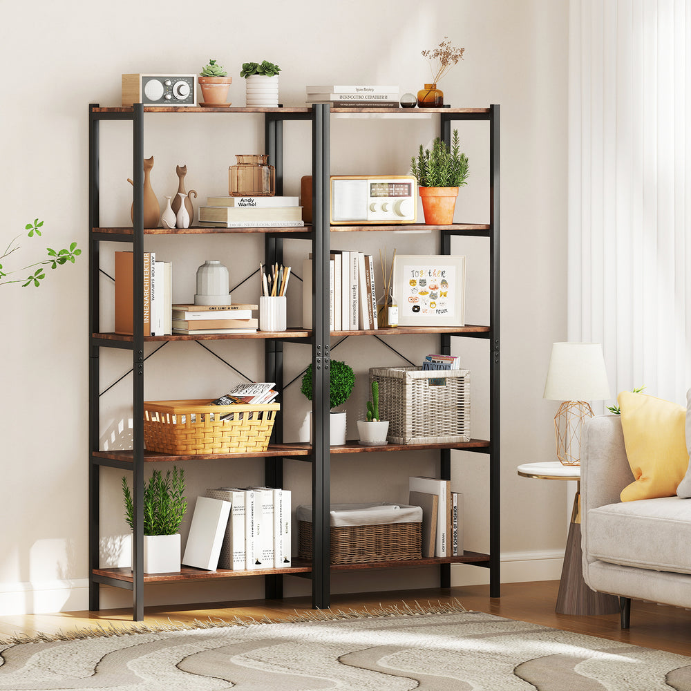 Multipurpose Open Bookcase Industrial Rack Wide Standing Storage Shelf-Brown - Gallery View 1 of 11