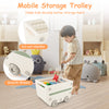 Mobile storage trolley in gray with smooth wheels and cut-out handles, ideal for kids' organization in the bedroom.
