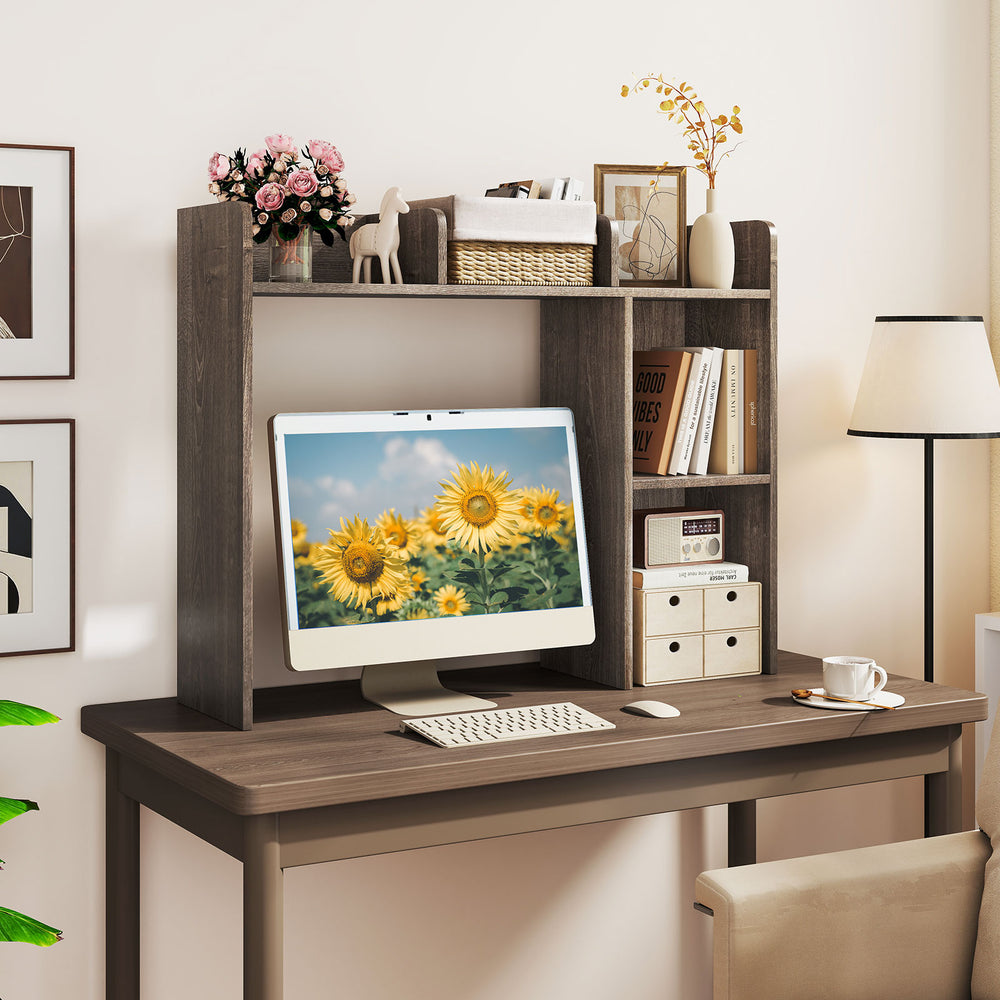 3-Tier Multipurpose Desk Bookshelf with 4 Shelves-Oak - Gallery View 1 of 10