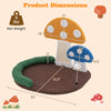 Mushroom cat bed with sisal scratch panel, multicolor design, and playful swinging ball for cat relaxation and fun.