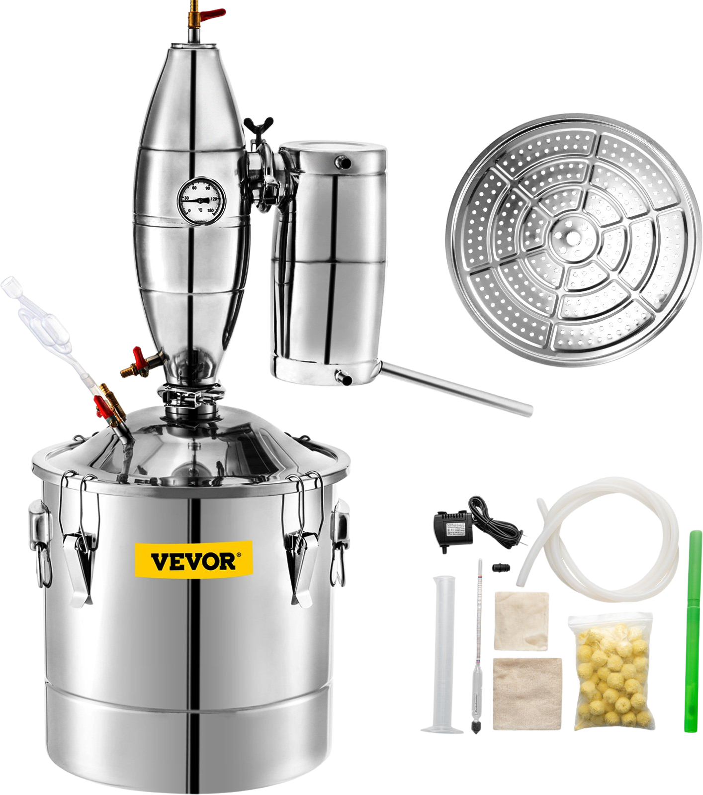 Vevor Alcohol Distiller 5.3 Gal 20 L Stainless Steel Wine Whiskey Home Brewing Kit with Thermometer New