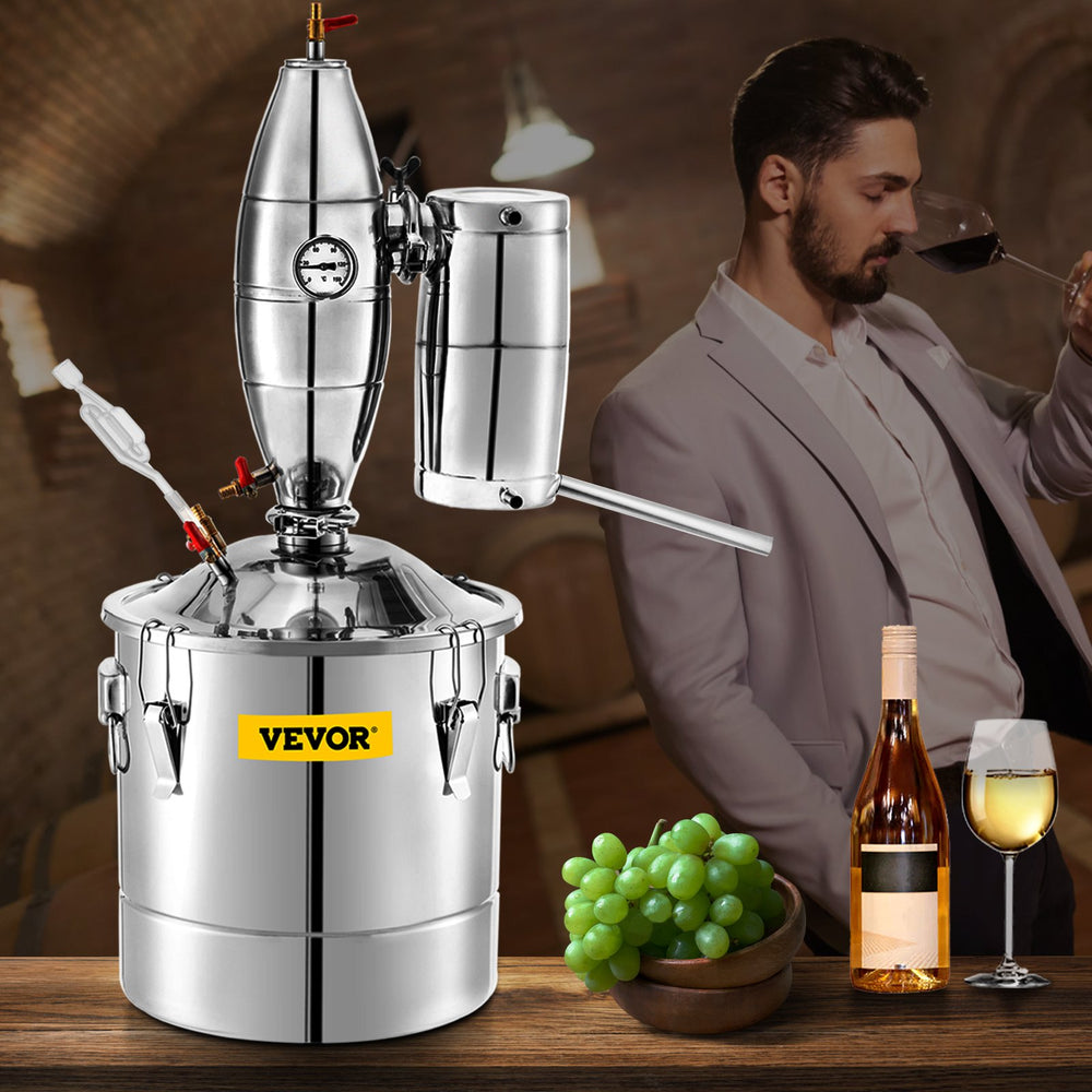 Vevor Alcohol Distiller 5.3 Gal 20 L Stainless Steel Wine Whiskey Home Brewing Kit with Thermometer New