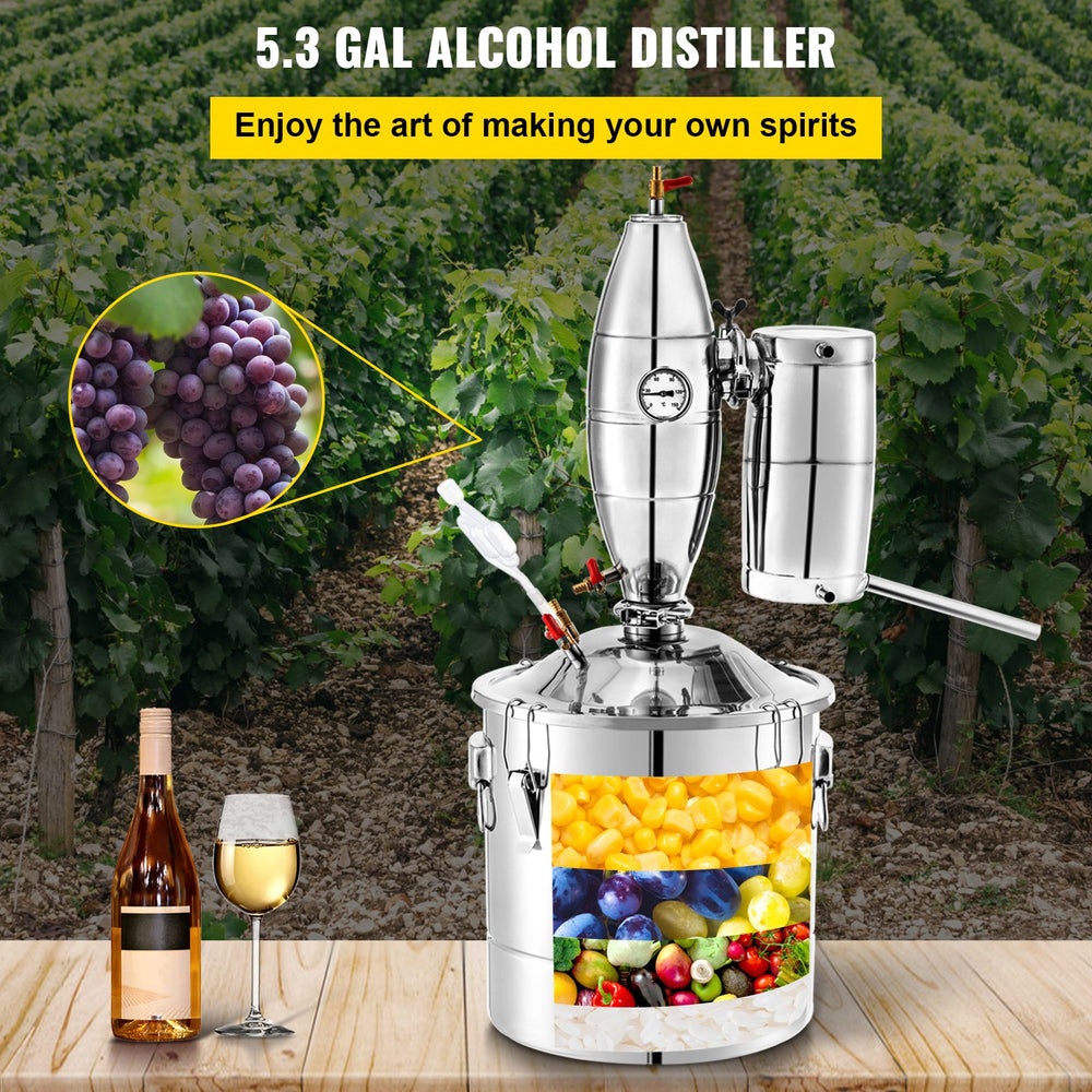 Vevor Alcohol Distiller 5.3 Gal 20 L Stainless Steel Wine Whiskey Home Brewing Kit with Thermometer New