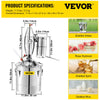 Vevor Alcohol Distiller 5.3 Gal 20 L Stainless Steel Wine Whiskey Home Brewing Kit with Thermometer New